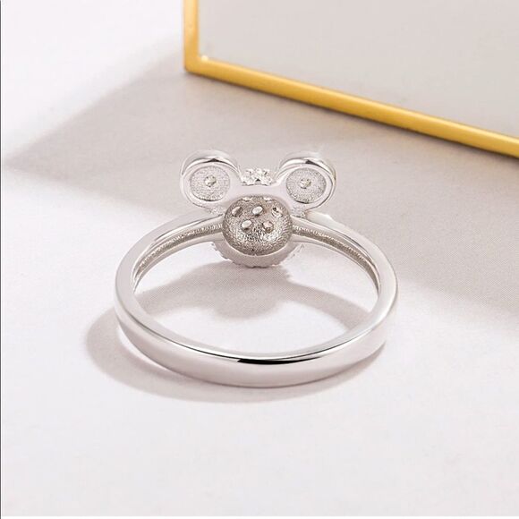 .925 Sterling Silver with White Diamond Cubic Zirconia Mickey Mouse Ring Size 8 - Picture 6 of 8